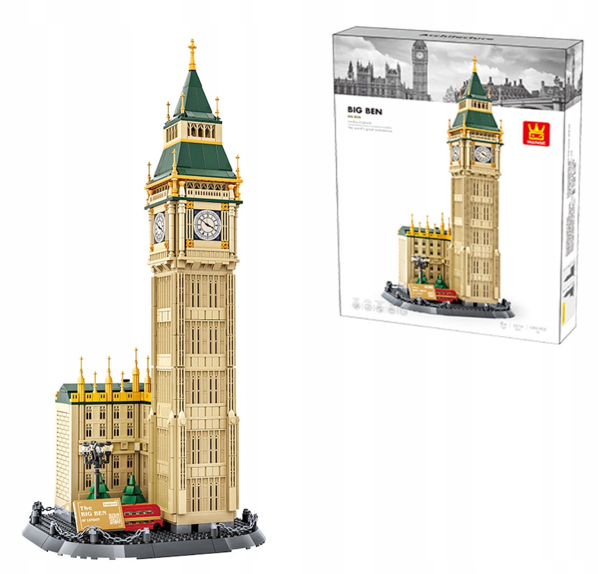 COIL Modelbouwpakketten, Architectuurmodel, Constructiespeelgoedblokken, Speelgoedbouwstenen, Big Ben, Engeland - Londen, 1095 onderdelen