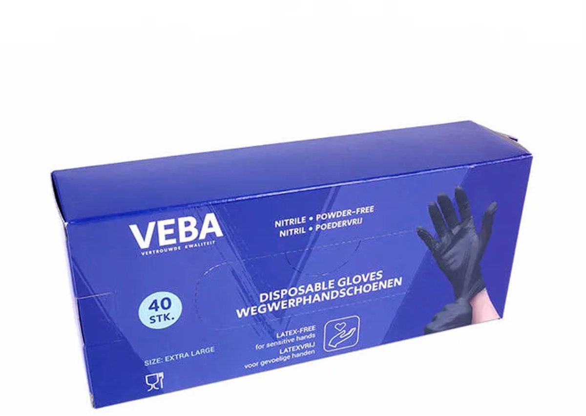 Veba - Nitril handschoenen - Poedervrij - Zwart XL - 40stuks