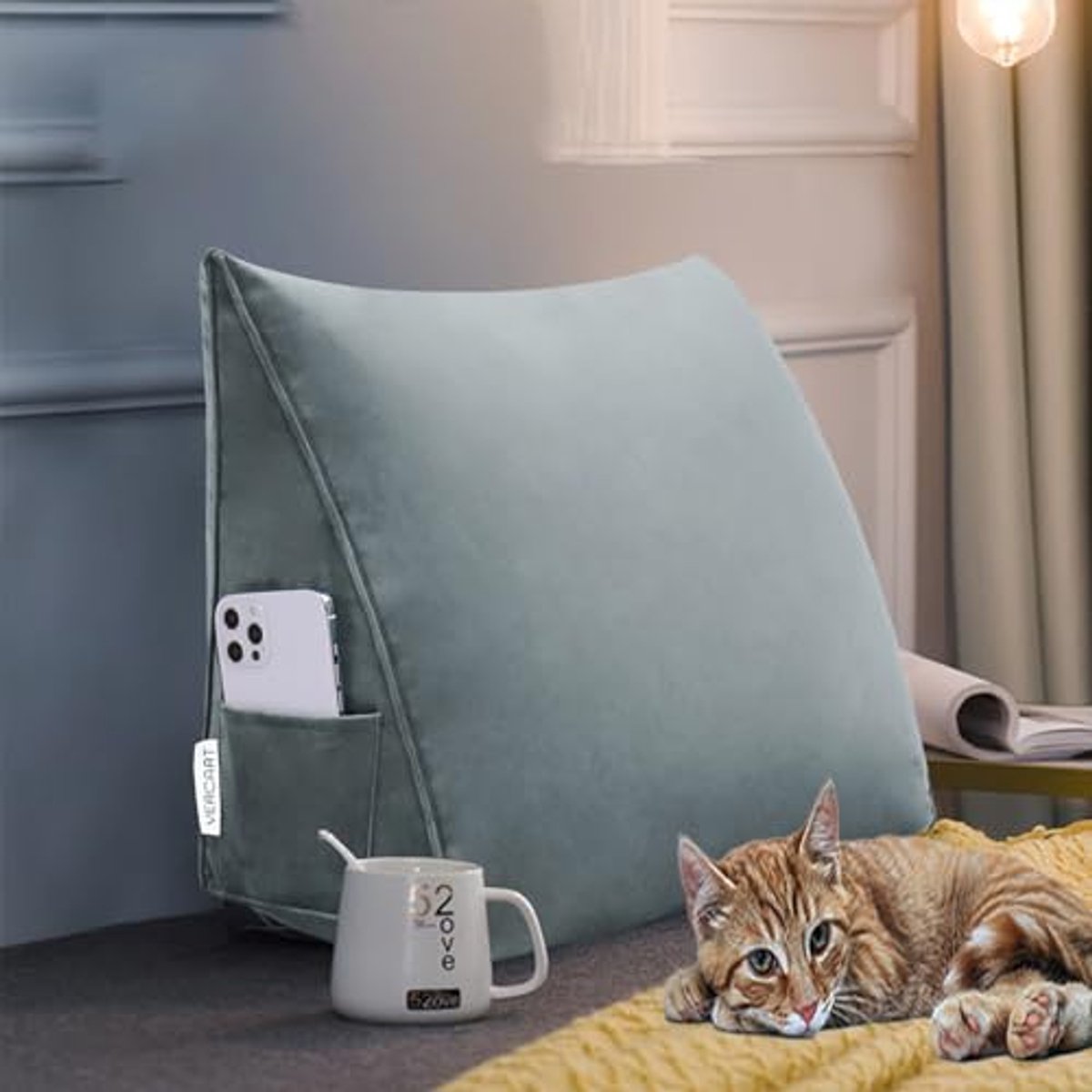 Groot Driehoekig Rugkussen - Perfect Voor Bank en Bed - Hoge Rugleuning Kussen voor Comfortabel Lezen en TV Kijken