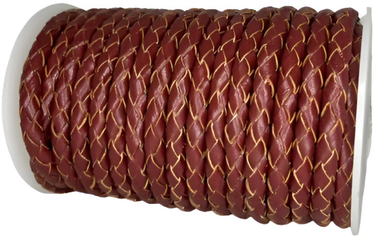 Gevlochten Leren Koord Rond, 5 m x 5 mm - Rond Gevlochten Lederen Koord, Voor Halskettingen, Armbanden, Sieraden, Knutselkralen en Veters (Maroon)