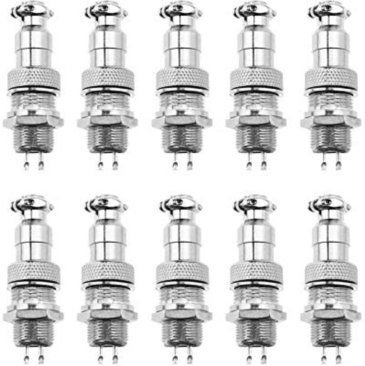 2-polig 10 x GX12 luchtvaartconnectoren set metaal mannelijk vrouwelijk draad schroeftype kabel plaat 12 mm schroefdraad
