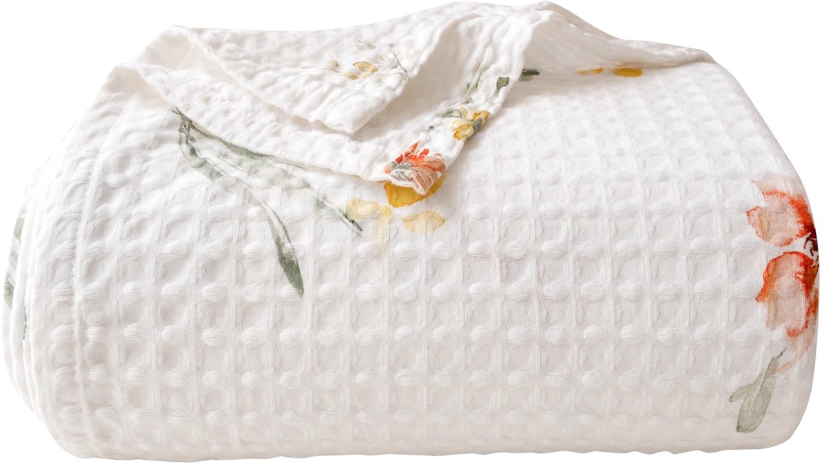 Azomor® Luxe katoenen deken met bloemenpatroon voor bank en bed 150 x 200 cm