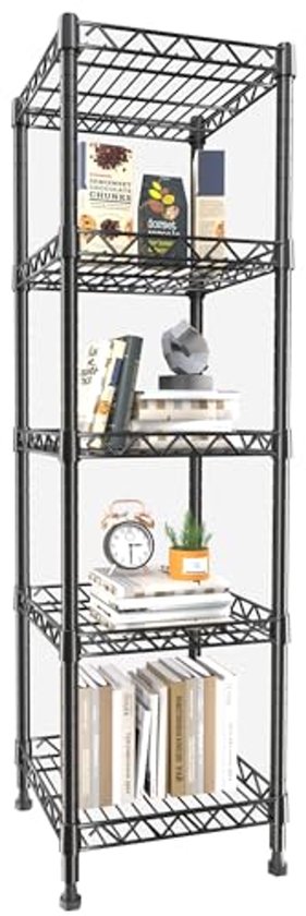 Himimi 5-laags opbergrek metalen rek voor opslag in hoogte verstelbaar draadrek rek voor opslag zwaar uitgevoerd rek garagerek voorraadrek keukenrek, 152B*35D*183Hcm Zwart