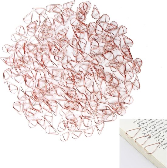 130 stuks roségouden hartvormige paperclips met transparante doos voor paperclips, kantoor, klaslokaal