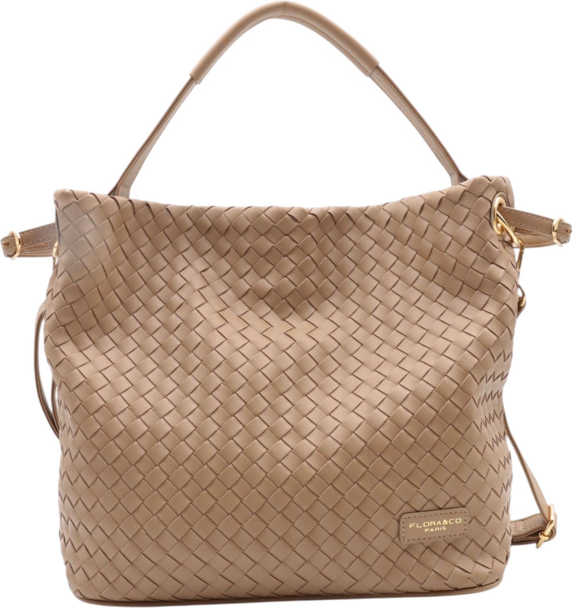 Trendy gevlochten handtas - Flora & Co - beige taupe
