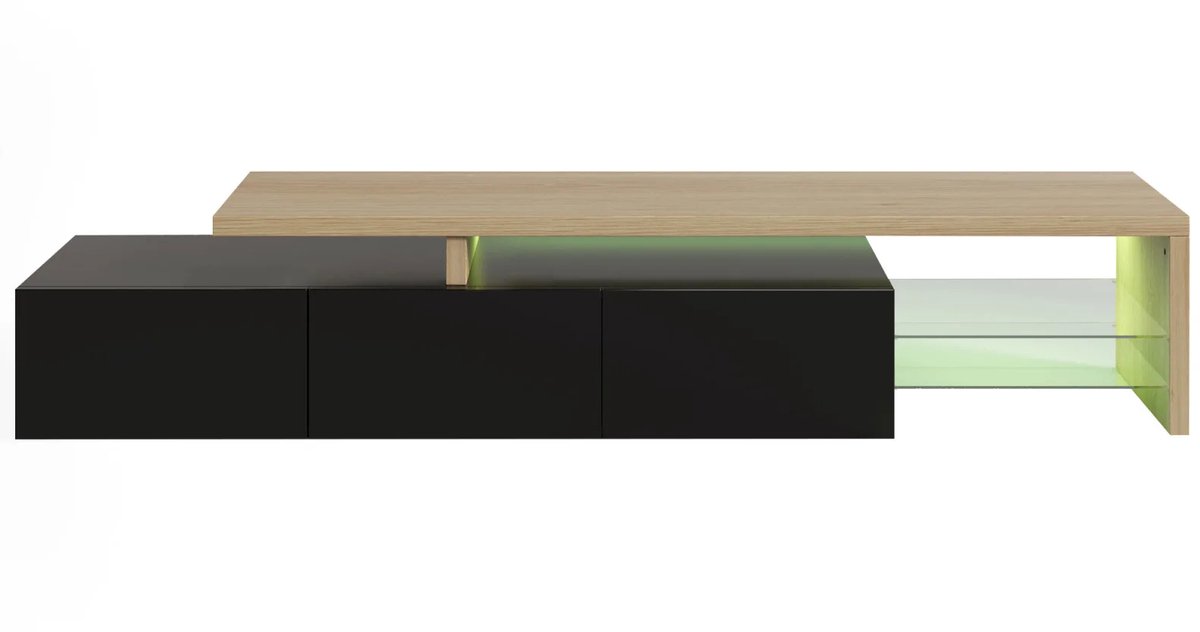 Studio Lyma TV meubel - TV kast - TVmeubel - Dressoir - Met houten detail - Met LED verlichting - 200 cm
