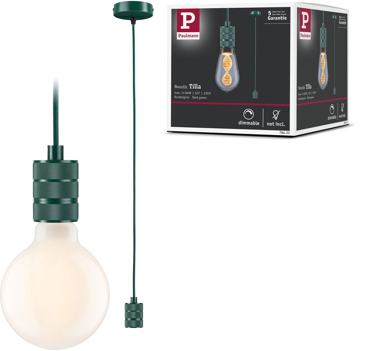Neordic Hanglamp Tilla E27 max. 60W Groen dimbaar Metaal