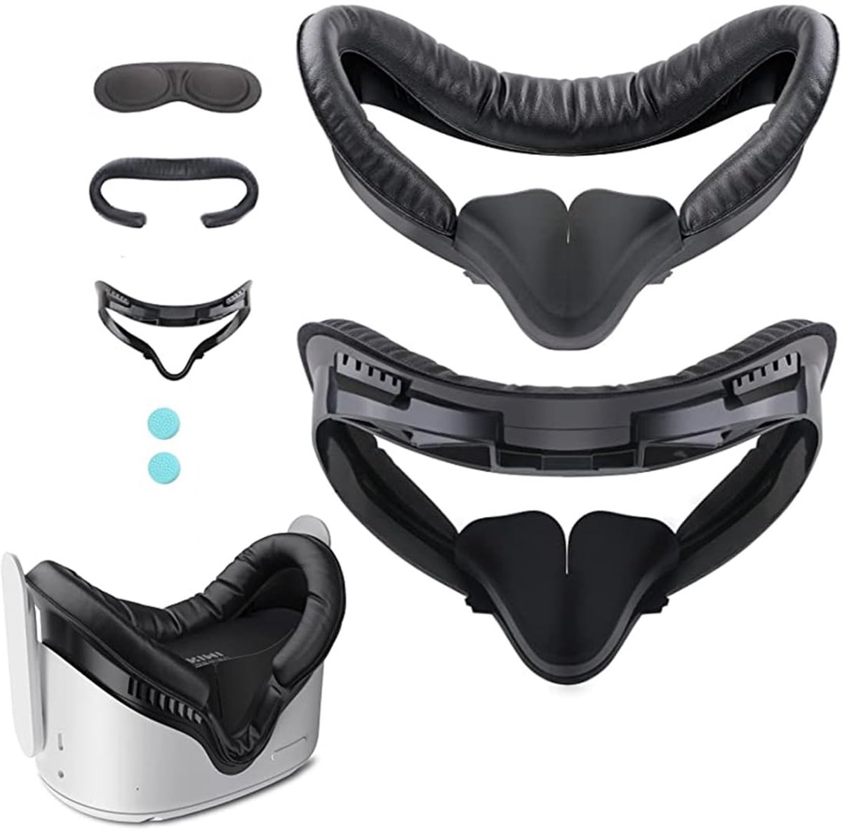 Facial Interface for Oculus/Meta Quest 2 Accessories, 5 in 1 Set, VR Face Cover for Oculus Quest 2-2, Replacement Pillow, Anti-Light Nose Pad, Lens Protection, Glasses Spacer