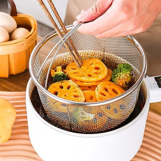 Mesh Steam Basket, Stainless Steel Steam Basket with Oil Filter Heat Resistant Steam Basket for Cooking Kitchen (20cm) — afbeelding 2