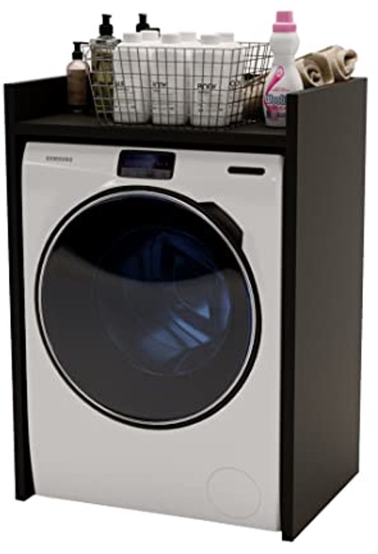 Wasmachine- en droger opbergkast in marmerlook. Stijlvol badkamermeubel voor het