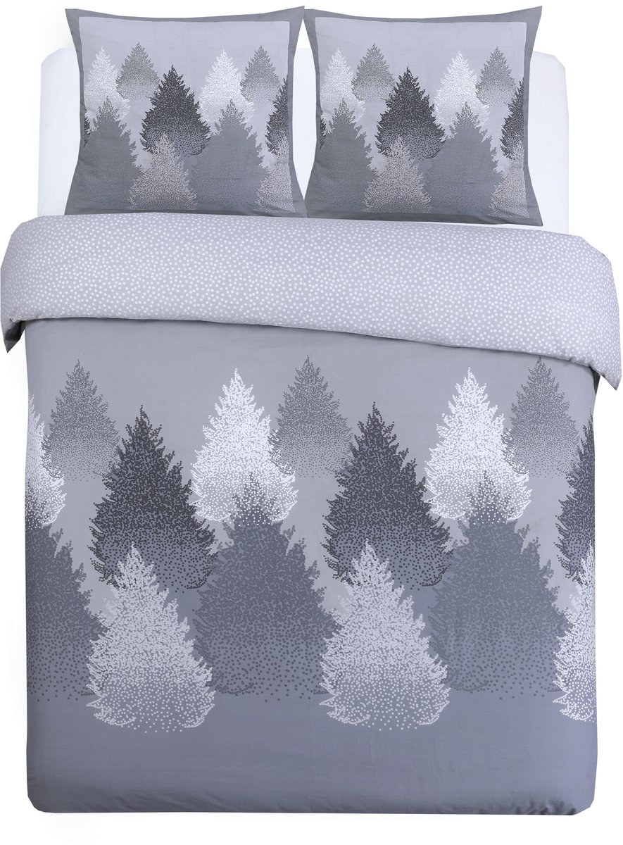 VISION Forest Flanel Dekbedovertrekset - 100% katoen flanel: warm en zacht - Tweepersoons - Dekbedovertrek 200 x 200 cm met 2 bijhorende slopen - Grijs - Oekotex gecertificeerd