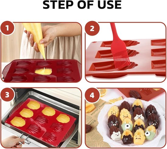 Madeleinevorm (2 stuks), 9 holtes, antiaanbak siliconen madeleinevorm voor mousse, chocolade muffinpudding, 29*17cm,Zwart