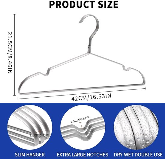 20-pack Premium Metal Kleerhangers Met Rubberen Coating, Antislip