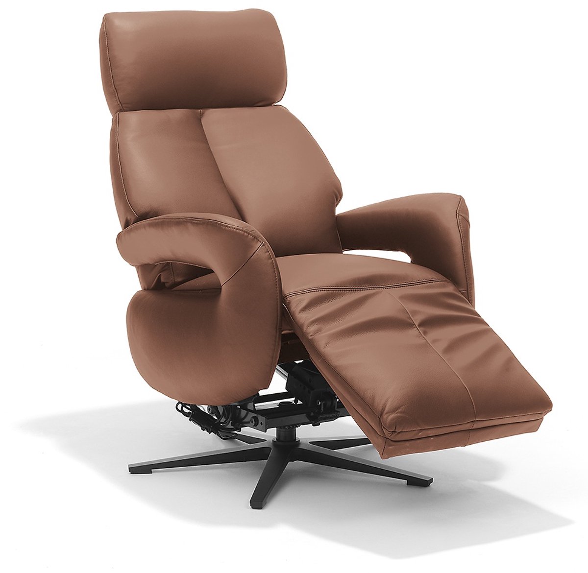Relaxfauteuil Milo – Echt leer – Sta-op stoel - Elektrisch Verstelbaar – Met accu – 2 Motoren – 360° Draaibaar – Cognac – foto 3