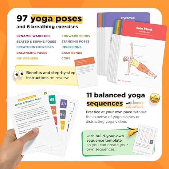 Complete set yoga kaarten voor beginners en gevorderden - Oefen met asana's en sanskriet thuis — afbeelding 4