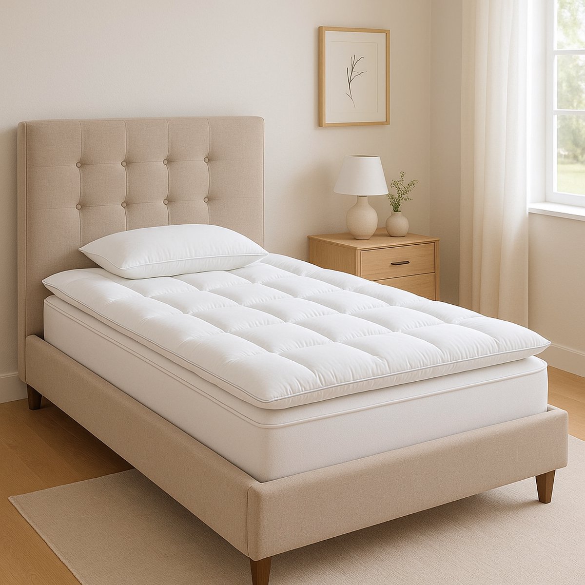 Fameilleur Luxe Topper 90x200 cm – Premium Hotelkwaliteit Oplegmatras – 100% Percale Katoen & Dikke Polyester Vulling – Extra Comfortabele Matrastopper met Elastische Hoeken- topmatras-Ademend, Anti-Allergisch & Wasbaar –Zachte Topper voor Boxspring