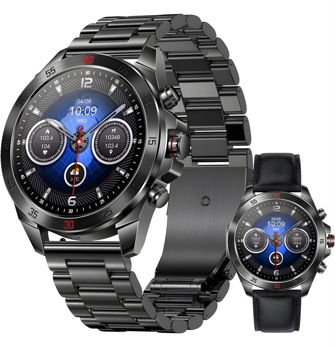 Smartwatch Royal Empire NX1 PRO - AMOLED Scherm - Smartwatch Heren - Outdoor Smartwatch - Telefoonfunctie - Fitnesstracker - Bloeddrukmeting - Slaapmonitor - Calorie Stappenteller - RVS Armband - Geschikt voor alle Smartphones - Kleur Zwart