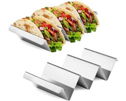 Taco Houder Met 3 Vakken - Set Van 2 - Rvs - Tacohouder - Tortilla Houder - Tortilla Standaard - Ovenbestendig - Voor 6 Taco's - Serveerschalen - Koken & Tafelen - Kookgerei