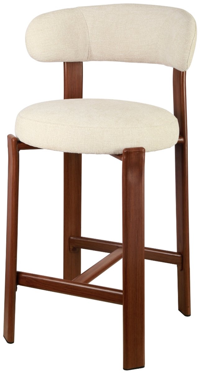 DÉJA Living Barstoel Märsta - Beige/Walnoot Stof - Zithoogte 67cm - Set van 2