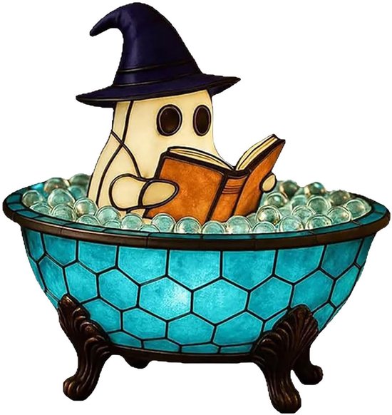 Nachtlampje - Halloween Nachtlampje - Pompoen Heks Skelet Spook Nachtlampje - 3D Hars Nachtlampje - USB Oplaadbaar - 10*11*12.5cm - Leuke Halloween Decoratie Binnen Cadeau - Geschikt voor Slaapkamer Bureau Feest Desktop