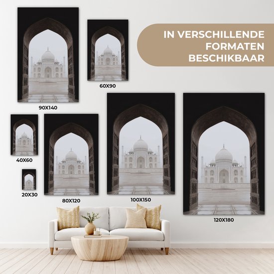 Une représentation du Taj Mahal à travers une arche dans cinq tailles différentes, de 20x30 cm à 120x180 cm.