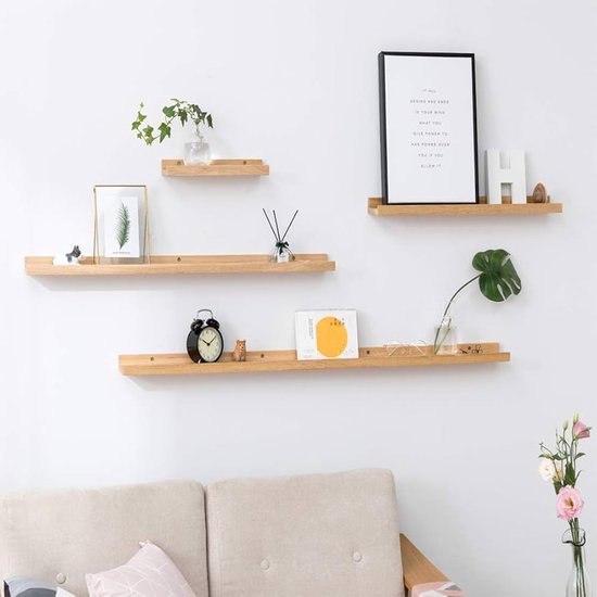 Gieanoo Drijvende Plank, 60 cm Wit Massief Eiken Houten Wandplanken