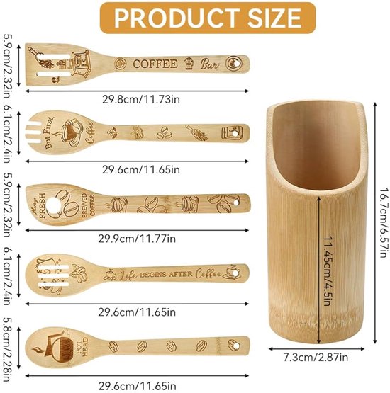 GLOBLELAND 6Pcs Skelet Bamboe Kookgerei Houten Gegraveerde Kooklepels Set Carving Keuken Bamboe Spatel Set Hout Kooklepel Voor Keuken Fun House Warming Gift