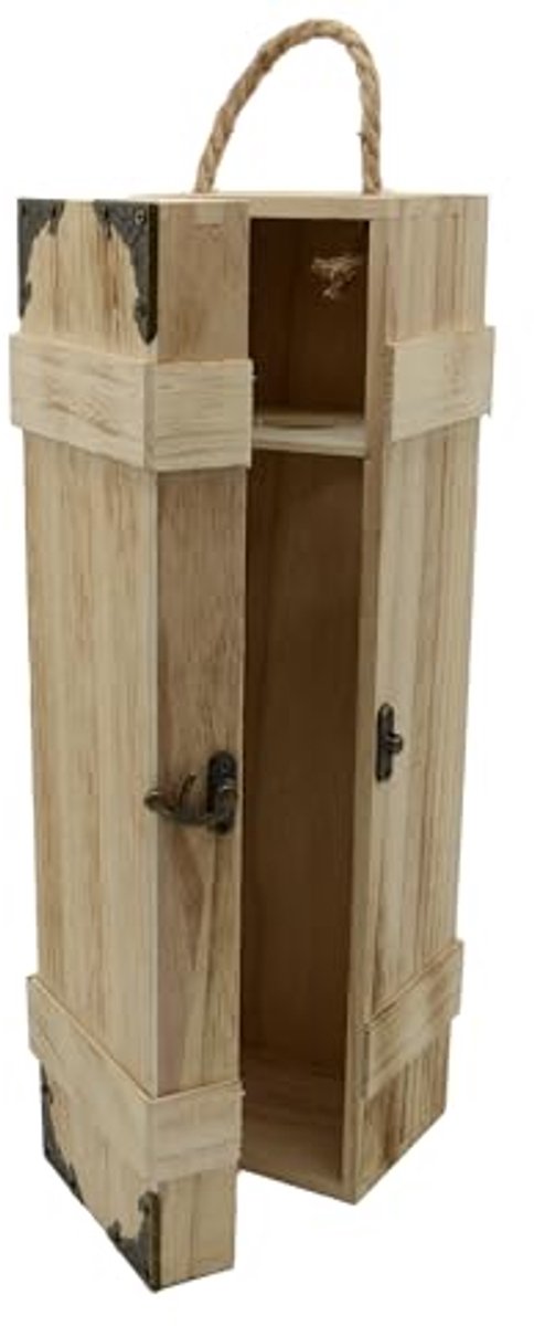 Wijndoos Hout Natuur met Ornamenten voor 1 Fles - Perfect Cadeau voor Wijnliefhebbers