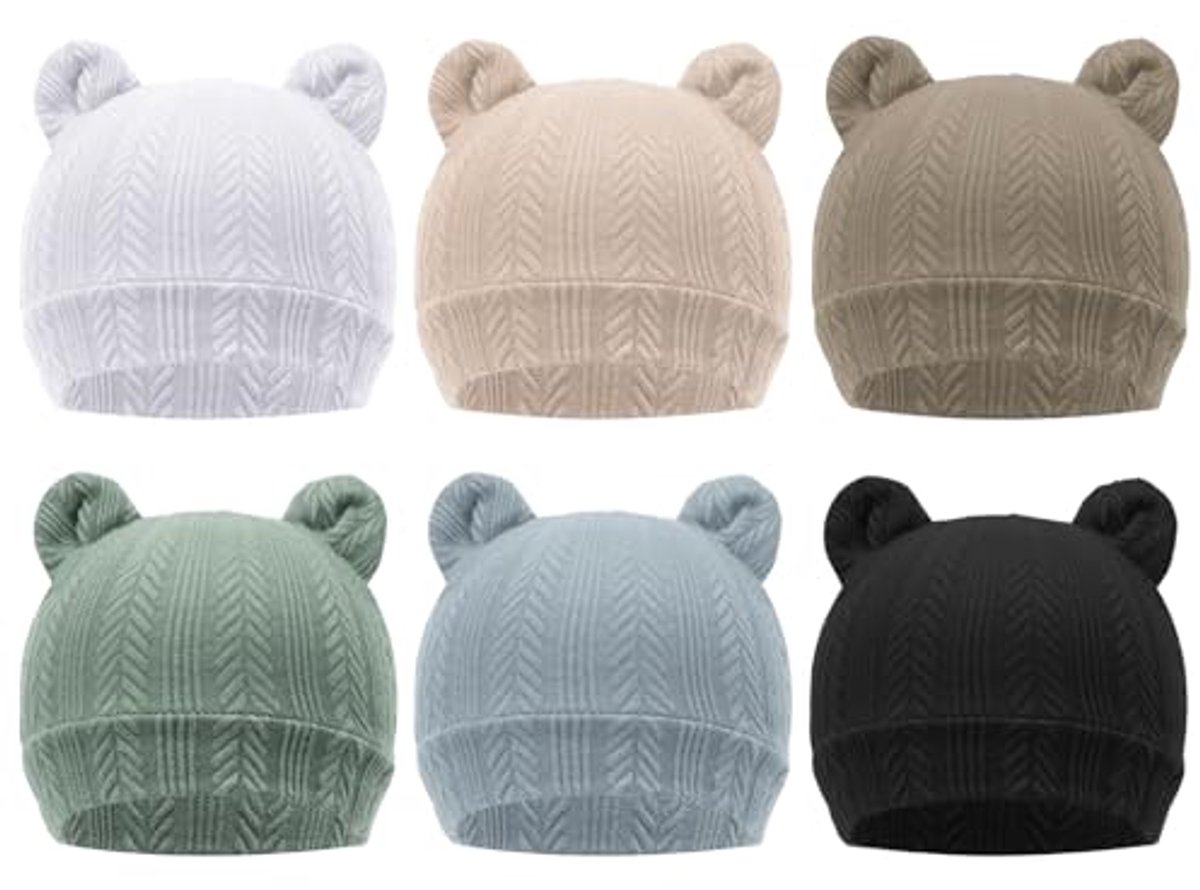 Image of 6-pack Baby Beanie Zachte Gebreide Mutsen voor Nieuwegeborenen en Peuters