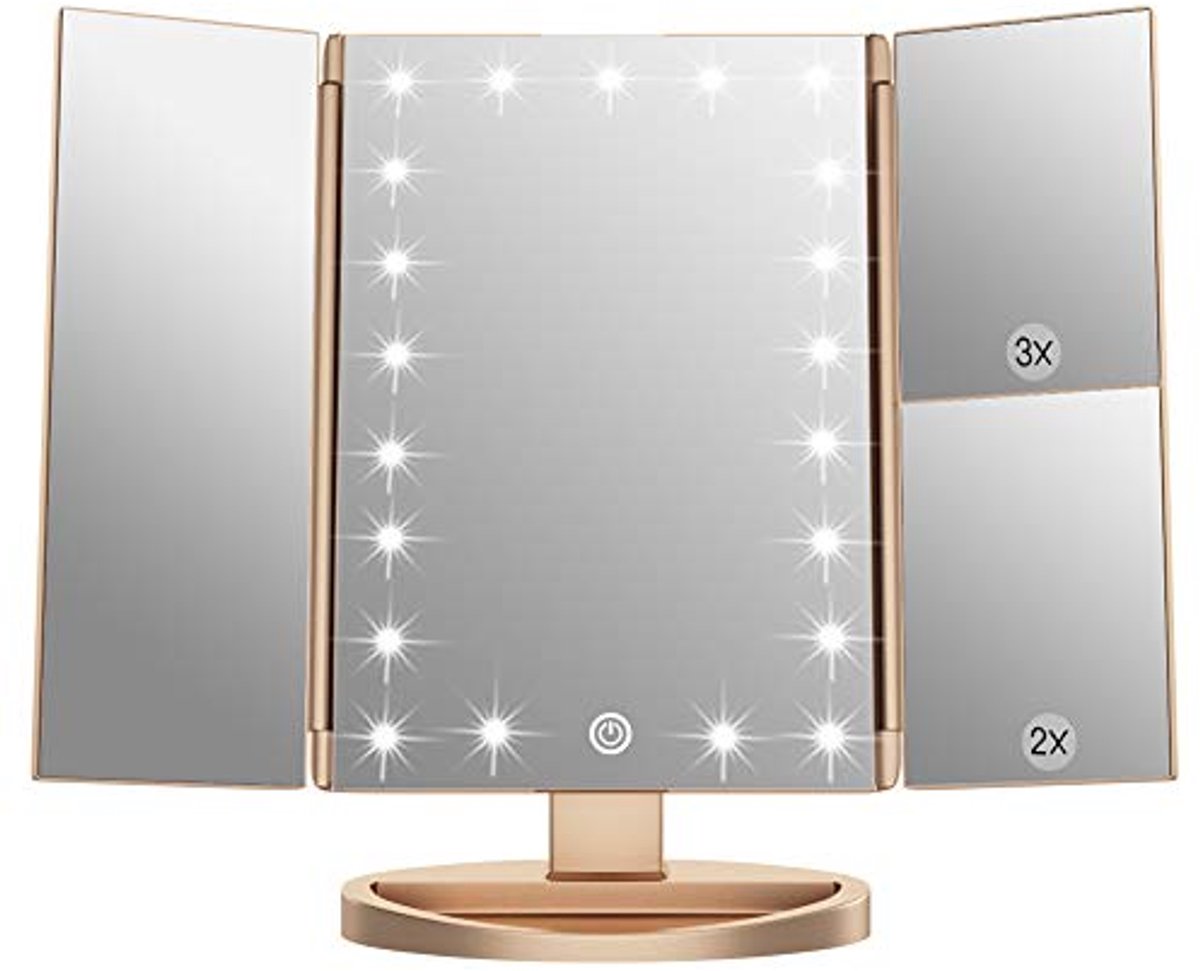 Make-upspiegel met 3 Vergrotingsmodi en 21 LED-lampen - Verstelbare Cosmetische Spiegel met Draaifunctie