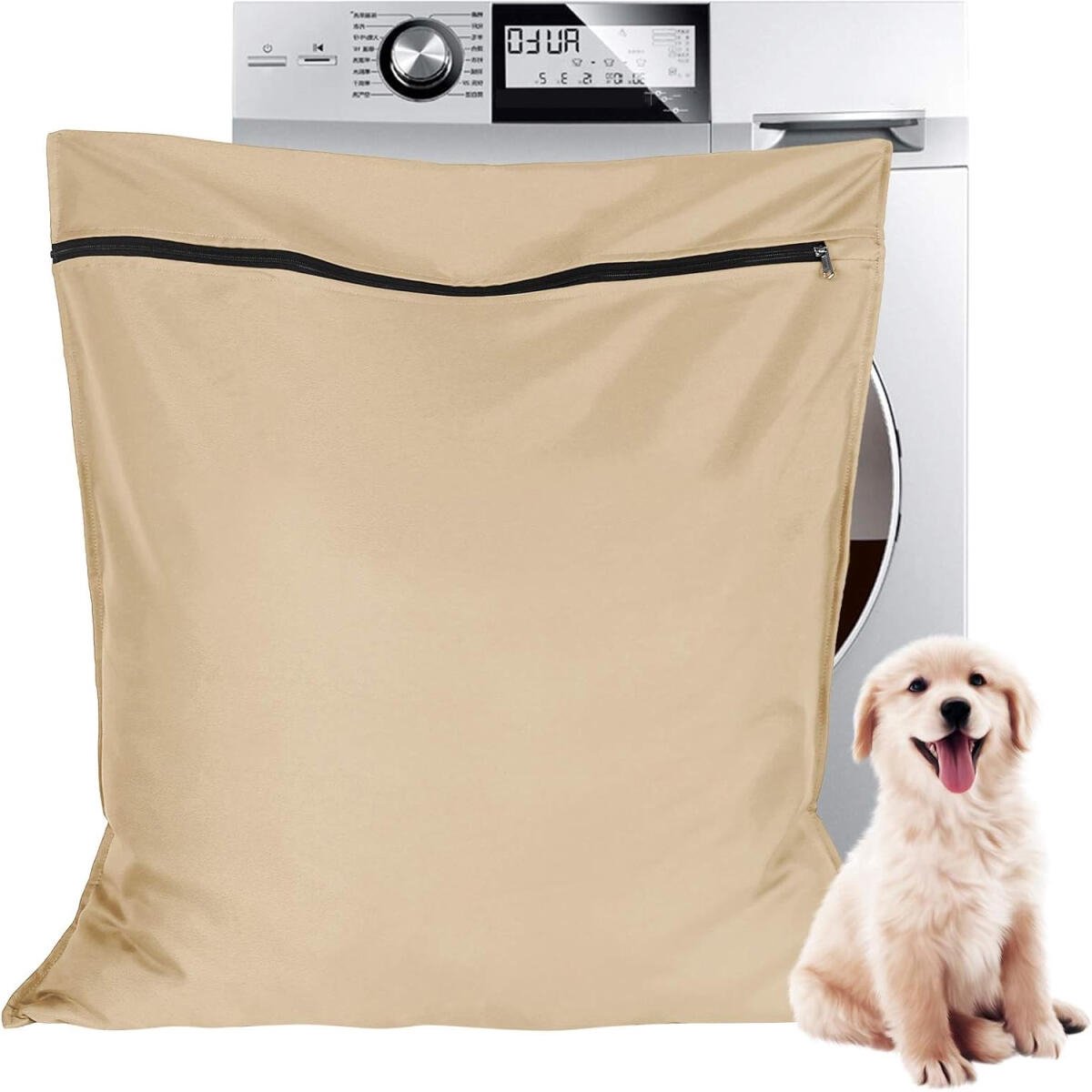 Waszak voor huisdieren - 70*80 cm - Waszak - Polyester waszak - Grote waszak - met rits - Huisdierbenodigdheden - voorkomt dat dierenhaar de wasmachine blokkeert - voor honden, katten en paarden - wit