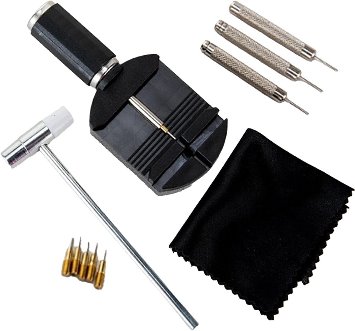 Premium horloge riem verwijdering en aanpassing kit met resize tool - Zwart - Voor Watch Strap Adjustment, Pins Vervanging, Hamer - Eén Maat