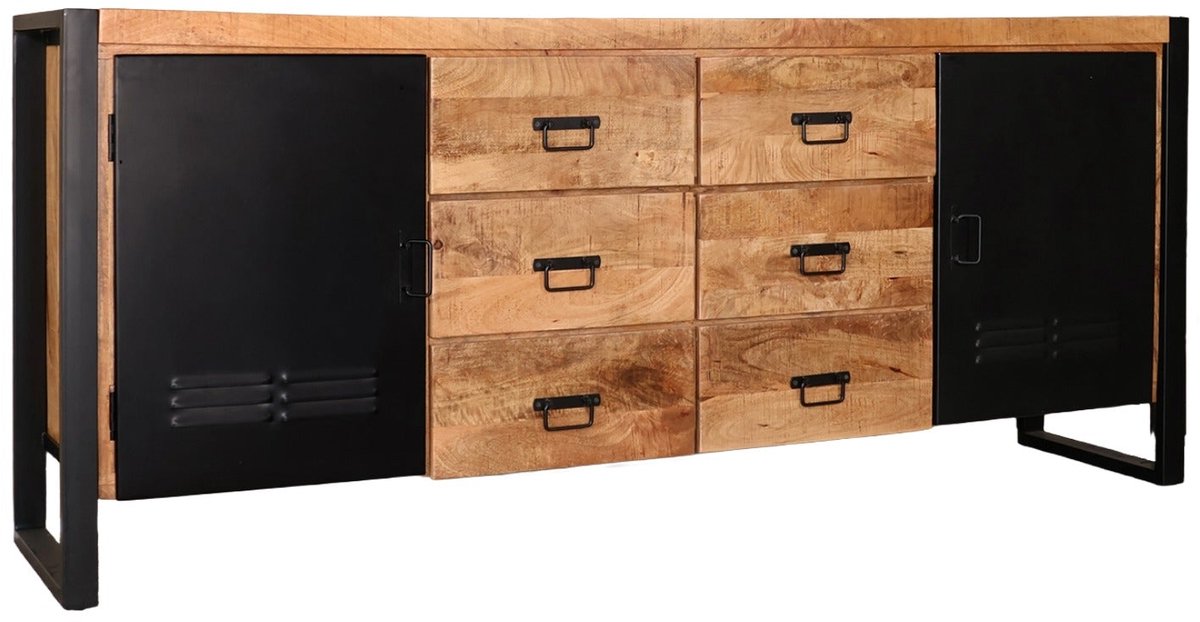 Dressoir mangohout Jazzy bruin zwart ladekast industrieel 200x85cm duurzaam mango kast