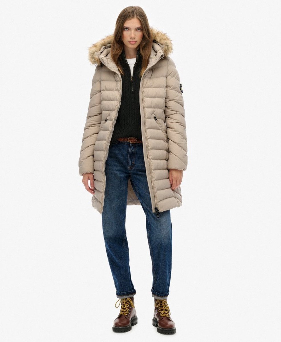 Superdry Fuji Jas Met Capuchon En Imitatiebont Dames Gewatteerde jassen Grijs
