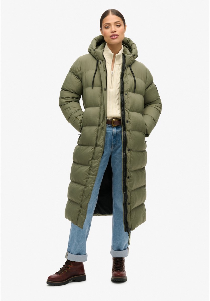 Superdry RIPSTOP LONGLINE PUFFER JACKET Dames Jas Groen