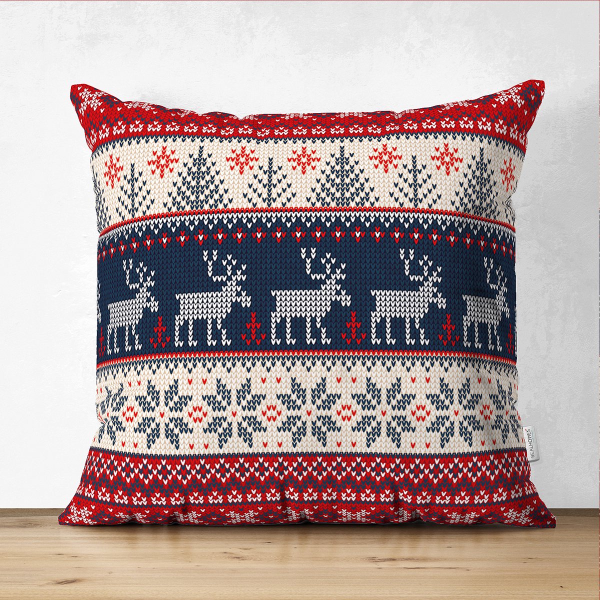 De Groen Home Sierkussen Velvet - 45x45 cm - Kerst rendieren - Inclusief binnekussen Rood