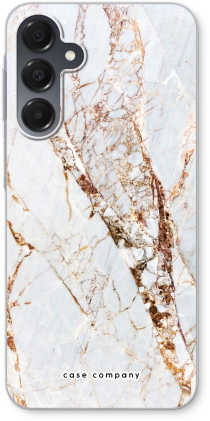 Telefoonhoesje met goudkleurig marmerpatroon.