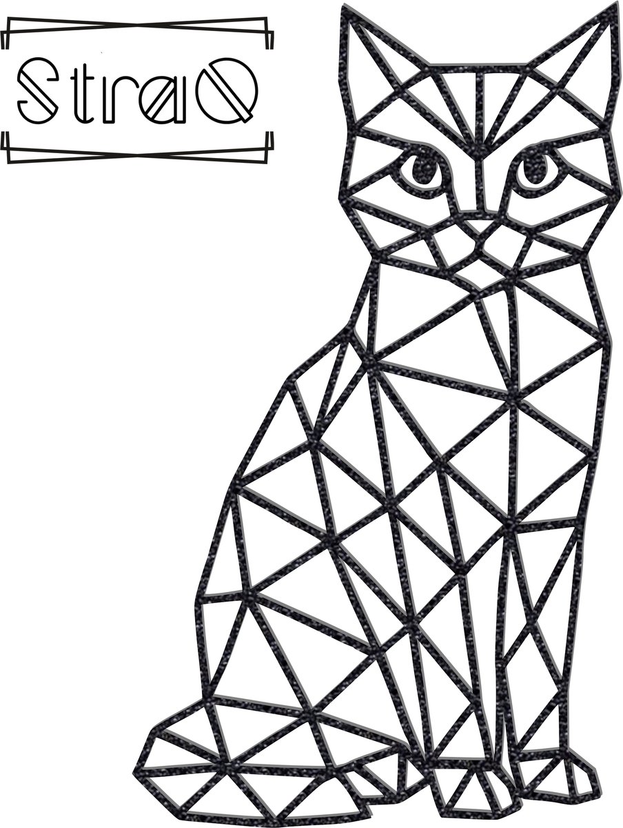 StraQ Zwarte Geometrische Poes 24 cm - Kat - Muurdecoratie - Wanddecoratie - Wandversiering - Rechts