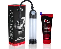 Toys Hub® Penispomp met Glijmiddel, Handgreep & 2 Penisringen - Gratis Ebook - Trekmechanisme – Penis Vergroter – Barometer Display - Sex Toys voor Mannen – 20CM
