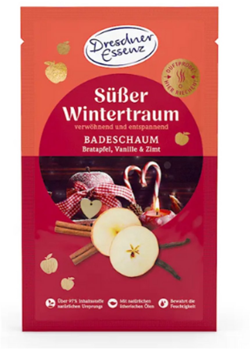 Kerst Badschuim Süßer Wintertraum | Braadappel, Kaneel & Vanille | 1x 60g | Badzout Wintergeur Dresdner Essenz - Speciaal voor de wintermaanden
