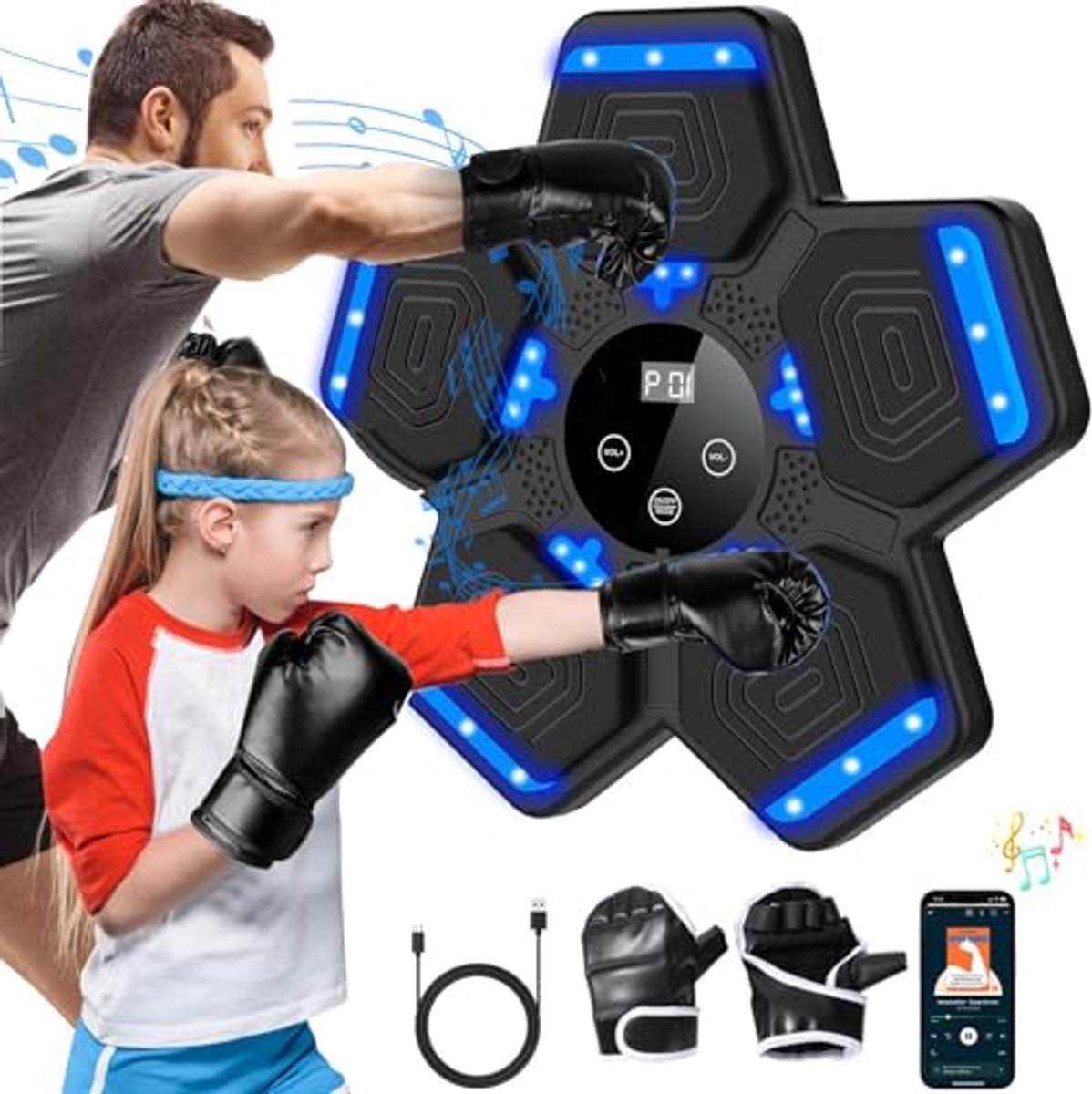 Slimme Bluetooth Muziek Boksmachine met LED en Bokshandschoenen voor Thuis