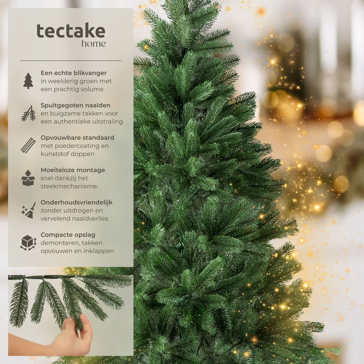 tectake® Kunstkerstboom - Levensecht met flexibele takken - Volumineus - Stabiel en eenvoudig te monteren - Kunstkerstboom als kerstversiering - 180cm - 742 takken - Groen – foto 2