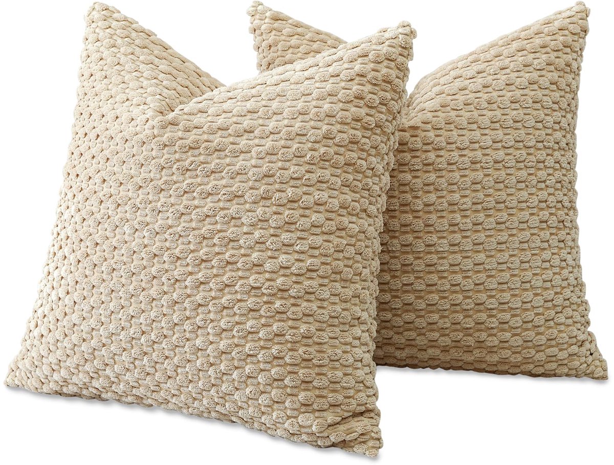 Ibenzoa Stijlvolle corduroy kussenslopen set voor een moderne en gezellige inrichting lichtbruin
