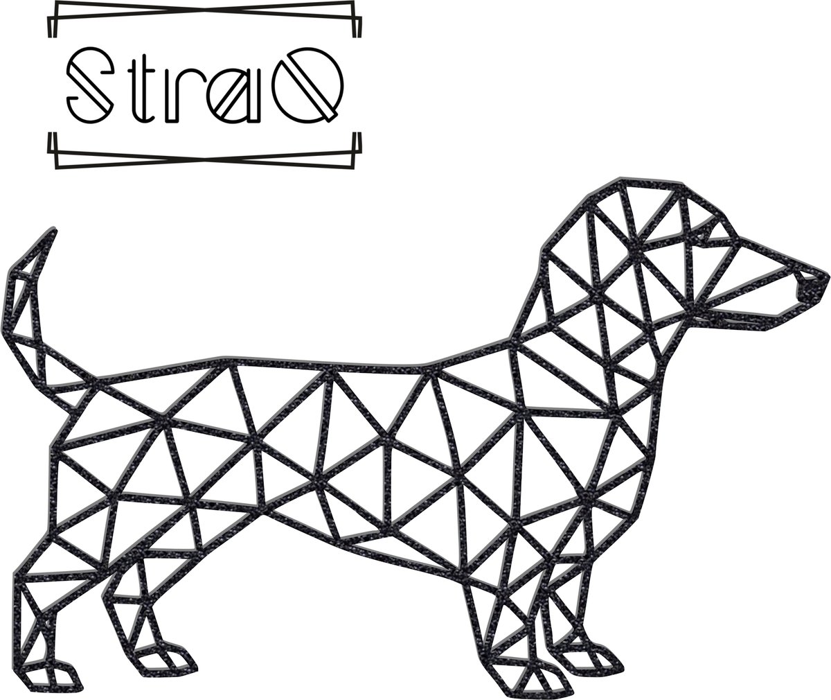 StraQ Zwarte Geometrische Teckel 24 cm - Hond - Muurdecoratie - Wandversiering - Wanddecoratie - Rechts
