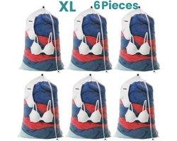 NORDIX Waszak Groot XL - 60x90CM - Waszakken - 6 Stuks - Laundry Bag - Wasnet - Waszakje - Treksysteem - Trekbandsluiting - Polyester - Schoenenzak - WHITE