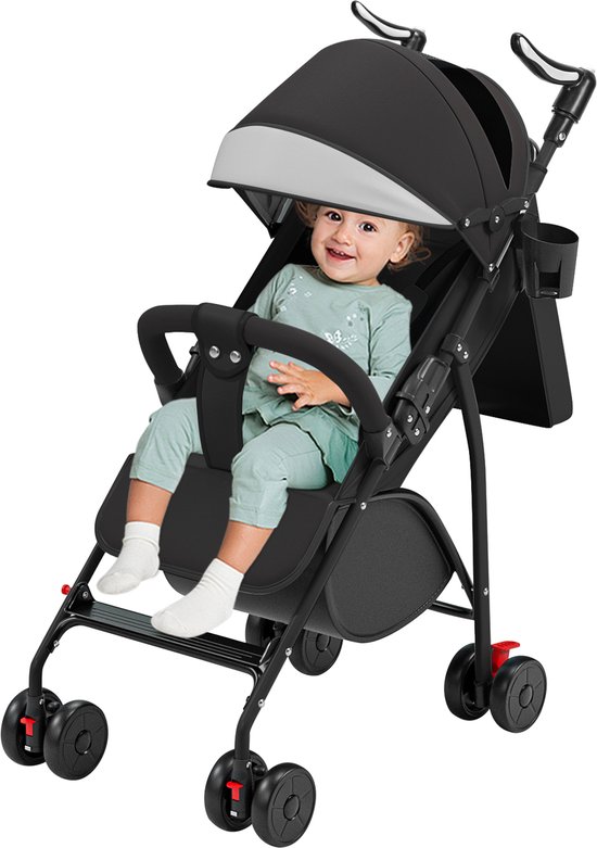 PIPIPOXER Kinderwagen Buggy Kinderbuggy Opvouwbaar Sportwagen 5-punts Veiligheidsgordel-Zwart van PIPIPOXER — afbeelding 3
