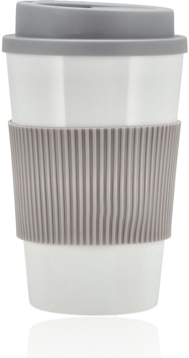 Koffie To Go Beker 450 ml – Herbruikbare Koffie Bekers To Go met Deksel – Koffiebeker & Koffie Kopjes voor Onderweg – Lichtgewicht & Lekvrij – Grijs