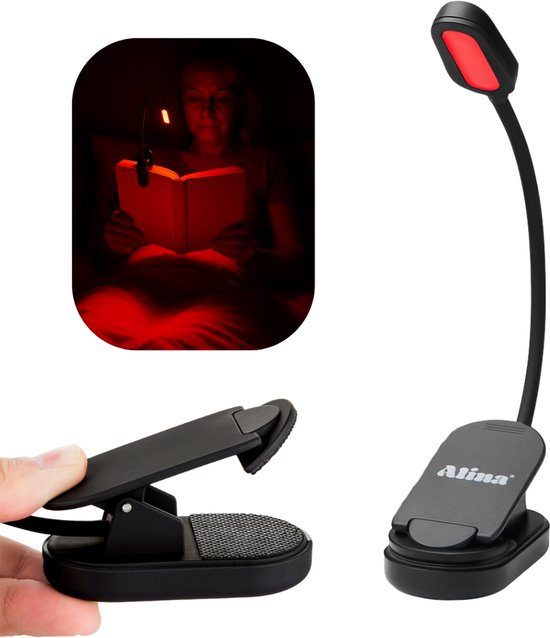 Alinastore Roodlicht Leeslampje - Stimuleert Melatonine en Bioritme voor Betere Slaap - Klemlamp voor in Bed - Leeslampje voor Boek - Rood Licht Lamp