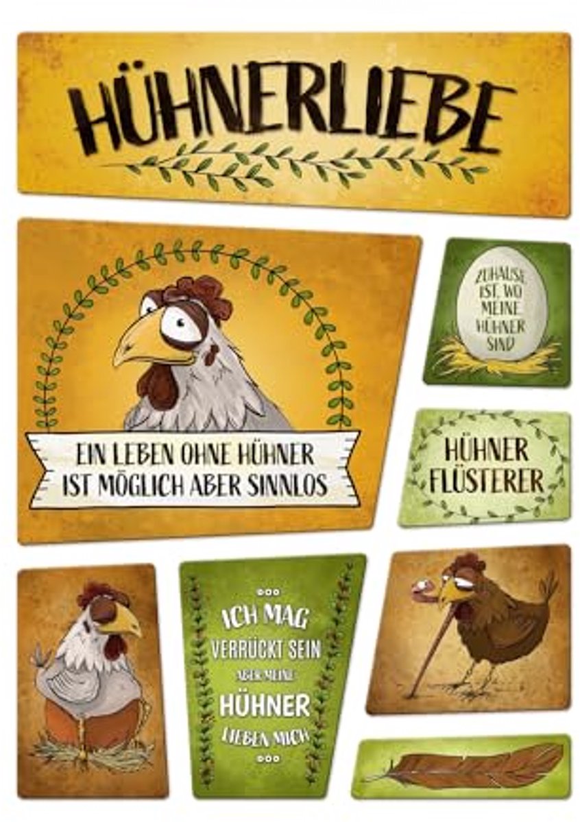 Set van 8 Kippen Koelkastmagneten - Kippenliefde