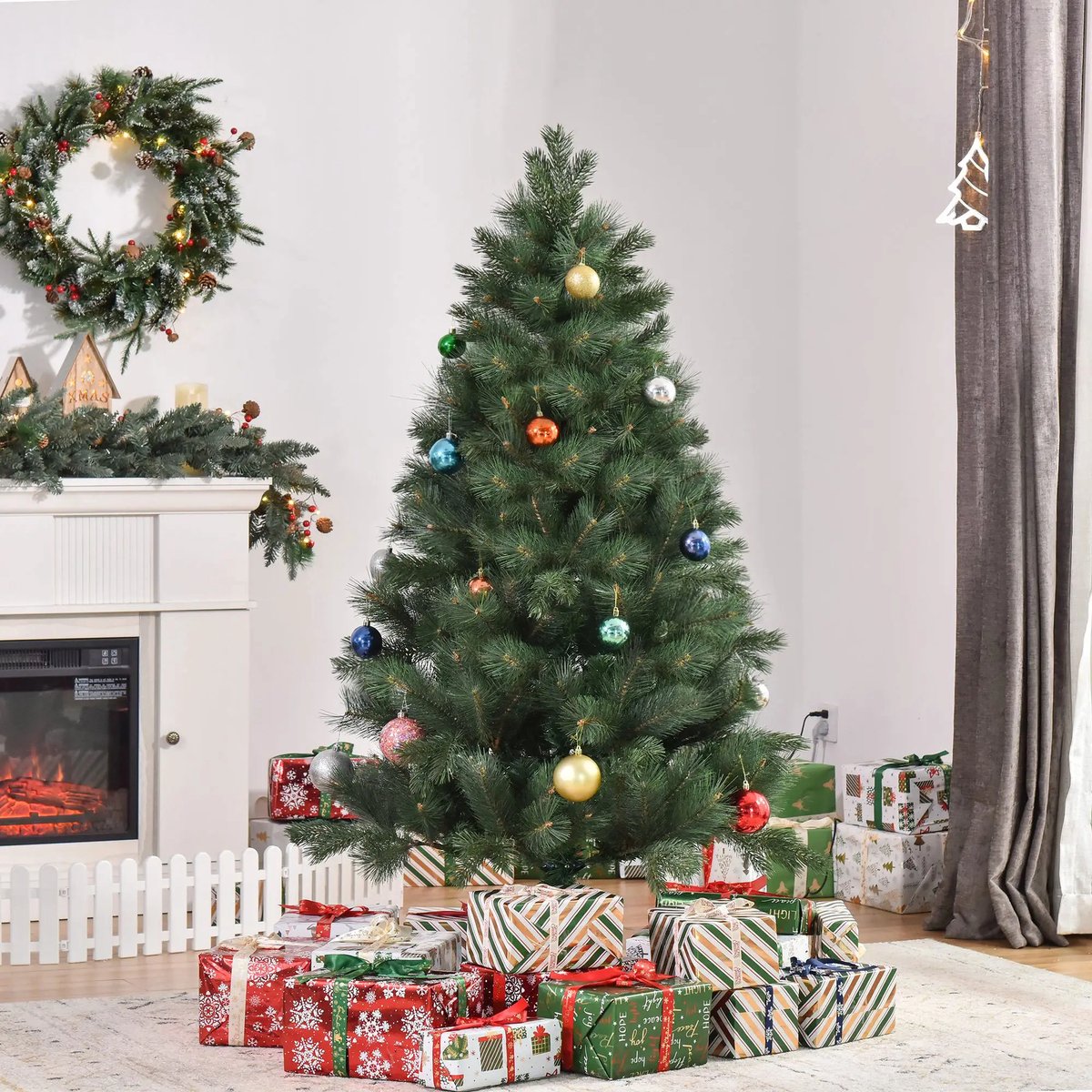 Pugsdrly Kerstboom Ø90 x 180 cm, kunstmatige dennenboom, realistische naaldjes, groen